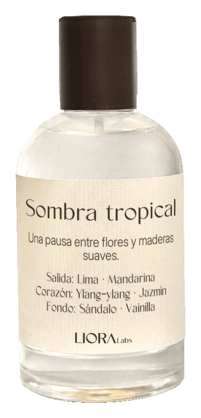 Frasco de 100 ml con la etiqueta de Sombra tropical